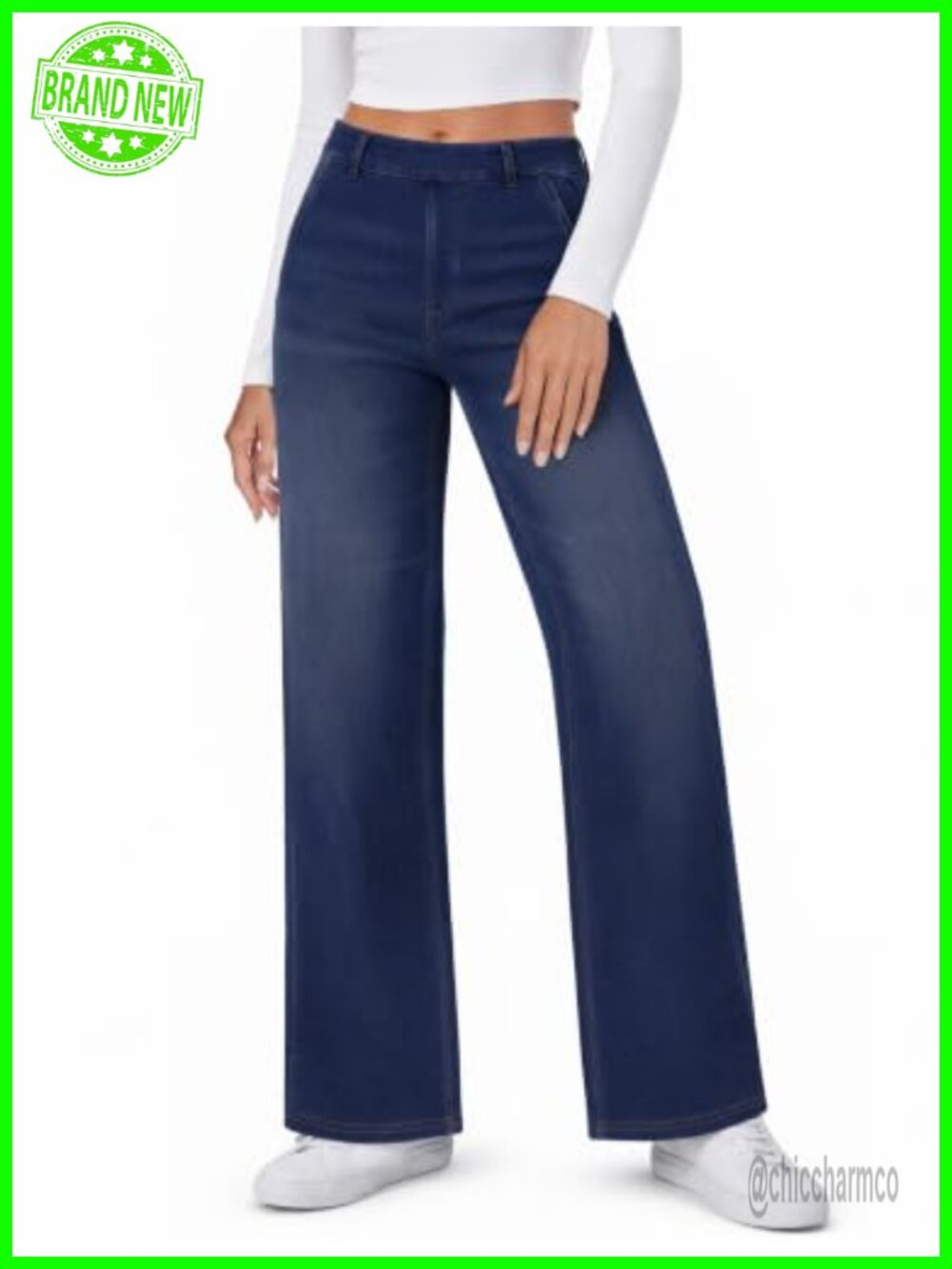 Women's Wide Leg High Waist Pull On Stretch Jeans Four-Way Stretch